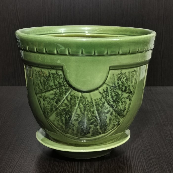 Керамический горшок с поддоном "Бастон №2", 1 сорт, зеленый. Котовская керамика.