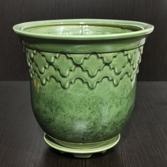 Керамический горшок с поддоном "Юта №2", 1 сорт, зеленый. Котовская керамика.