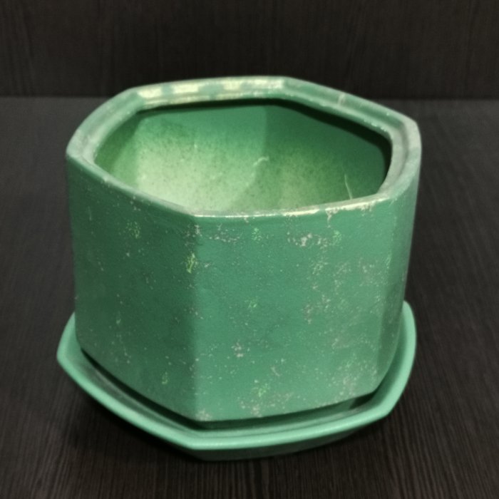 Керамический горшок с поддоном "Меркурий №2", 1 сорт, зеленый. Котовская керамика.
