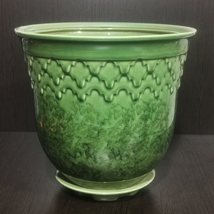 Керамический горшок с поддоном "Юта №1", 1 сорт, зеленый. Котовская керамика.