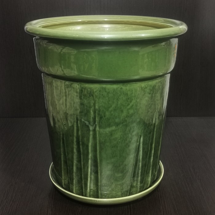 Керамический горшок с поддоном "Гардея", 1 сорт, зеленый. Котовская керамика