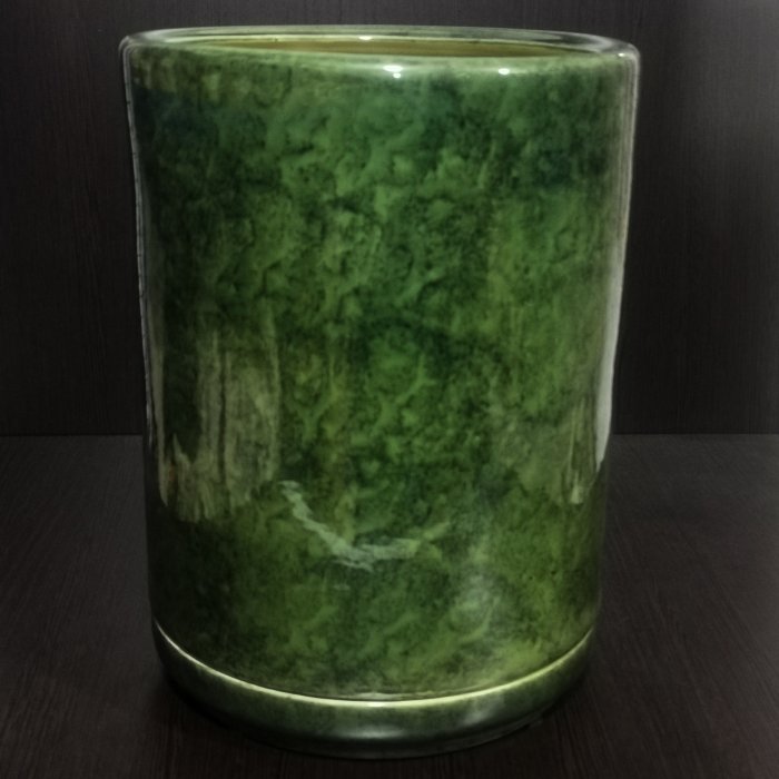 Керамический горшок с поддоном "Цилиндр средний", 1 сорт, зеленый. Котовская керамика