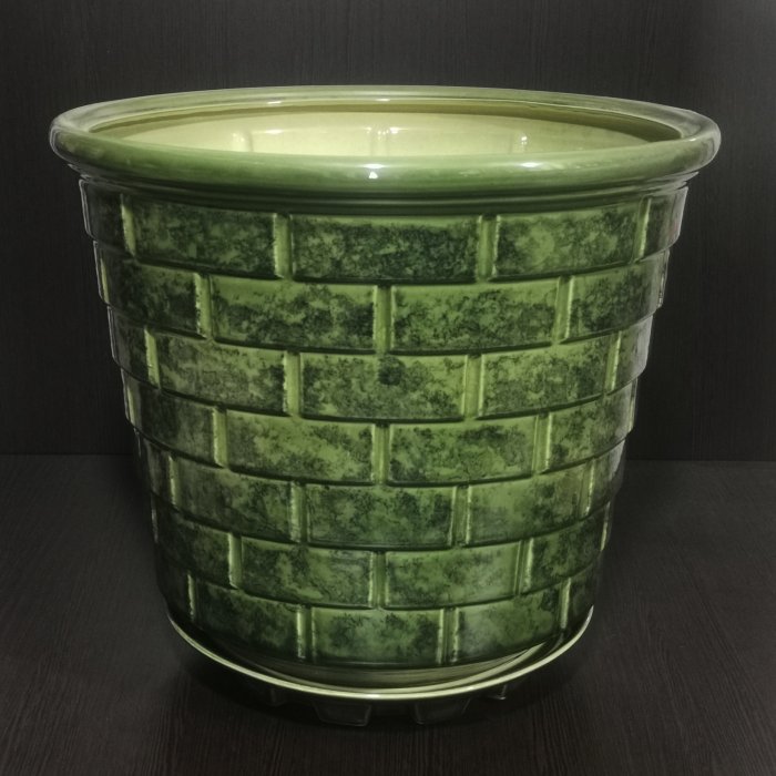 Керамический горшок с поддоном "Премьера", 1 сорт, зеленый. Котовская керамика.
