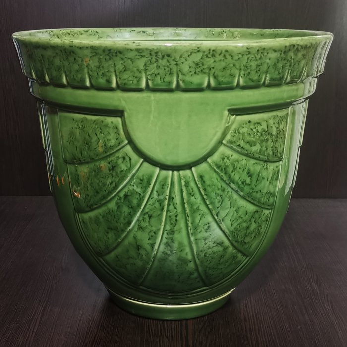Керамический горшок с поддоном "Бастон малый", 1 сорт, зеленый. Котовская керамика.