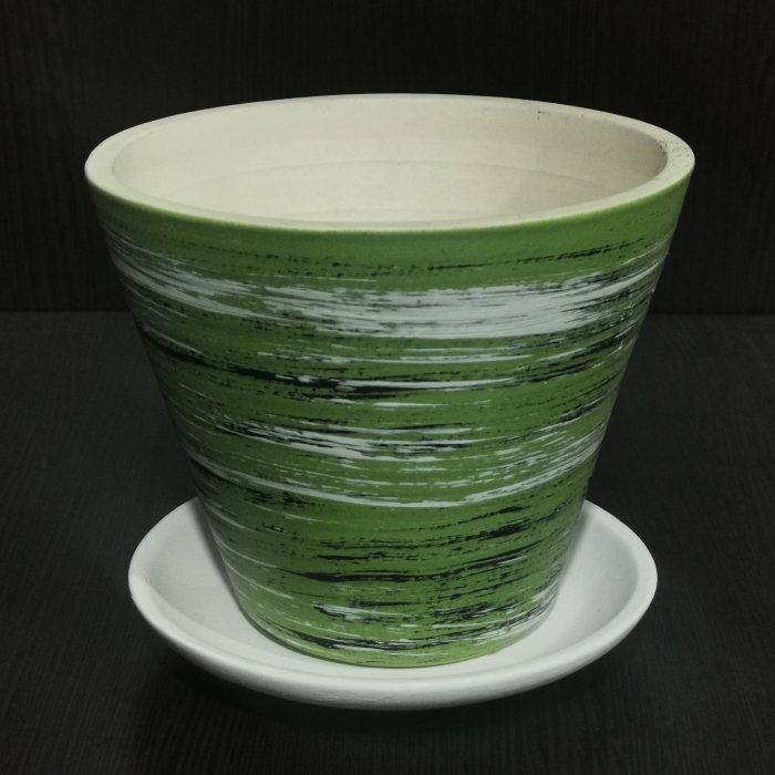 Керамический горшок с поддоном "Цветочный №2" Зеленая полоса