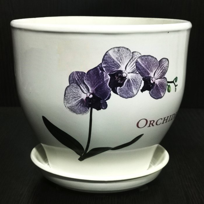 Керамический горшок с поддоном "Виктор", 4 л. "Орхидея", белый.