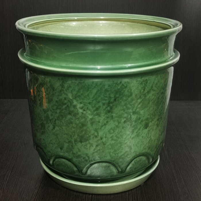 Керамический горшок с поддоном "Фея", 1 сорт, зеленый. Котовская керамика.