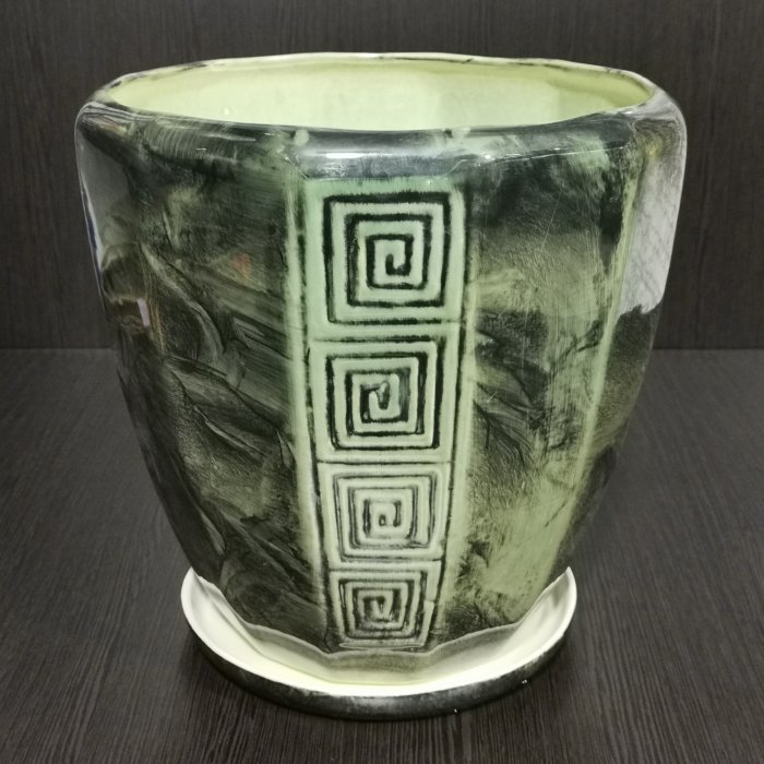 Керамический горшок с поддоном "Спарта", V-11,5 л.,  Арт.К100677, зеленый. Аладдин.
