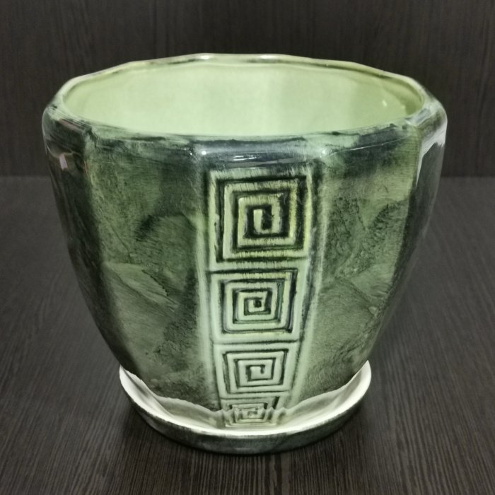 Керамический горшок с поддоном "Спарта", V-5 л.,  Арт.К100677, зеленый. Аладдин.