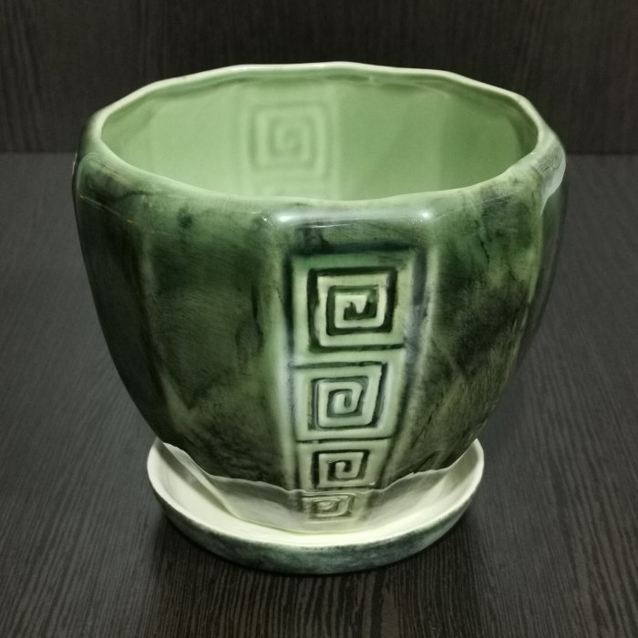 Керамический горшок с поддоном "Спарта", V-1,8 л.,  Арт.К100677, зеленый. Аладдин.