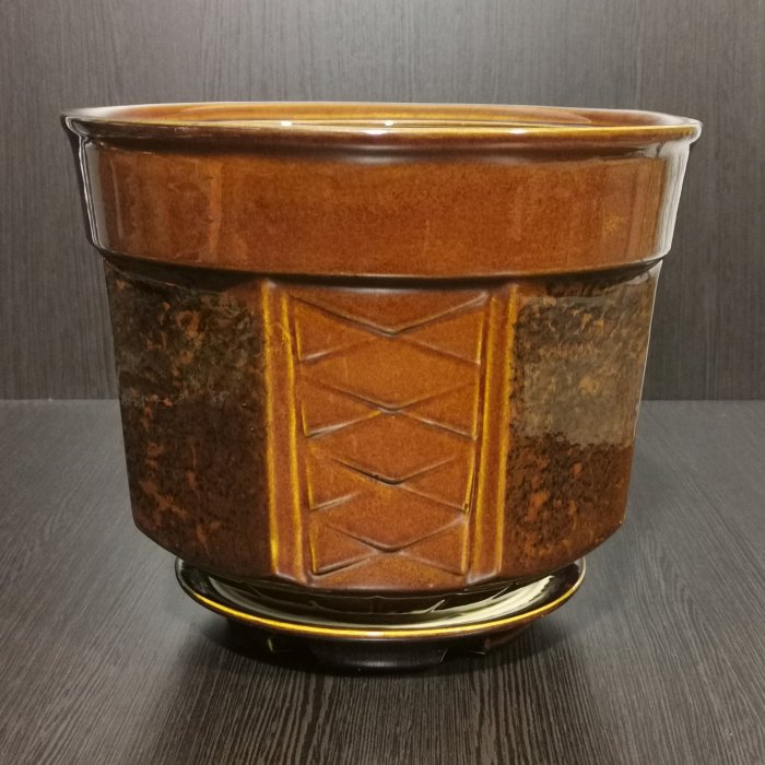 Керамический горшок с поддоном "Дельта №2", 1 сорт, коричневый. Котовская керамика.