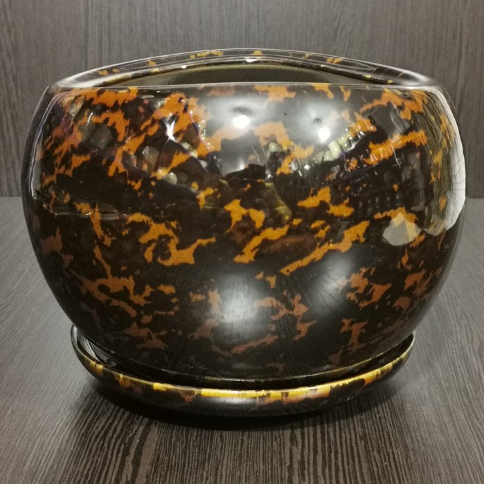 Керамический горшок с поддоном "Адель №2", 1 сорт, коричневый. Котовская керамика.