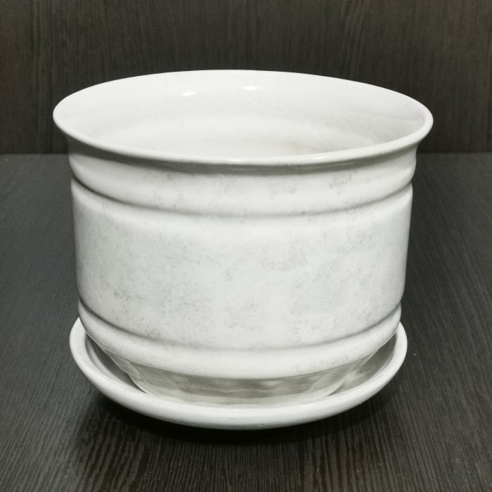Керамический горшок с поддоном "Уют №4", 1 сорт, белый. Котовская керамика.