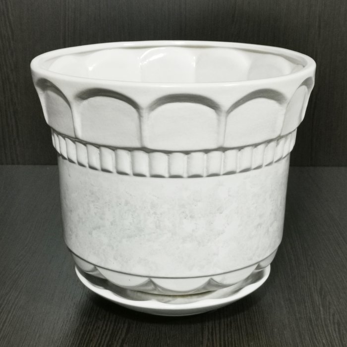 Керамический горшок с поддоном "Фиеста №3", 1 сорт, белый. Котовская керамика.