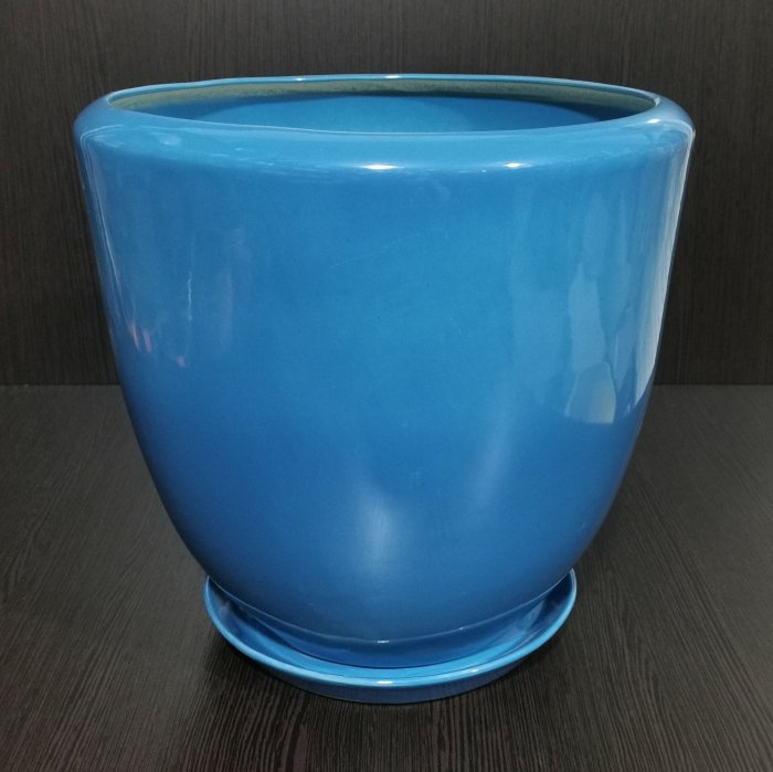 Керамический горшок с поддоном "Успех №1", 1 сорт, голубой. Котовская керамика.