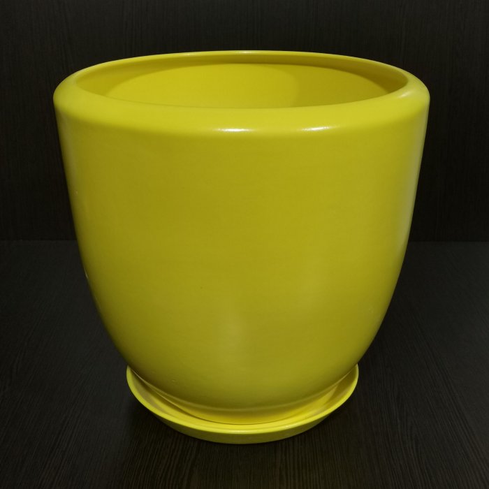 Керамический горшок с поддоном "Успех №1", 1 сорт, желтый. Котовская керамика.