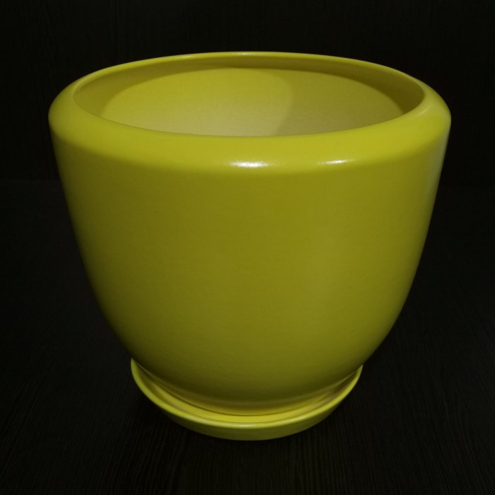 Керамический горшок с поддоном "Успех №2", 1 сорт, желтый. Котовская керамика.