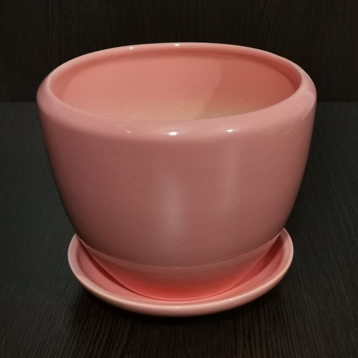 Керамический горшок с поддоном "Успех №3", 1 сорт, розовый. Котовская керамика.