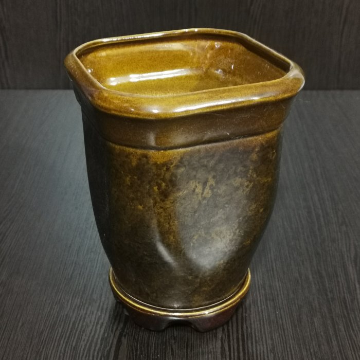Керамический горшок с поддоном "Квадрат №3", 1 сорт, коричневый. Котовская керамика.