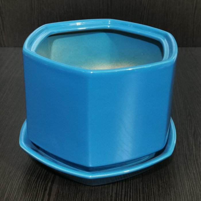 Керамический горшок с поддоном "Меркурий №2", 1 сорт, синий. Котовская керамика.