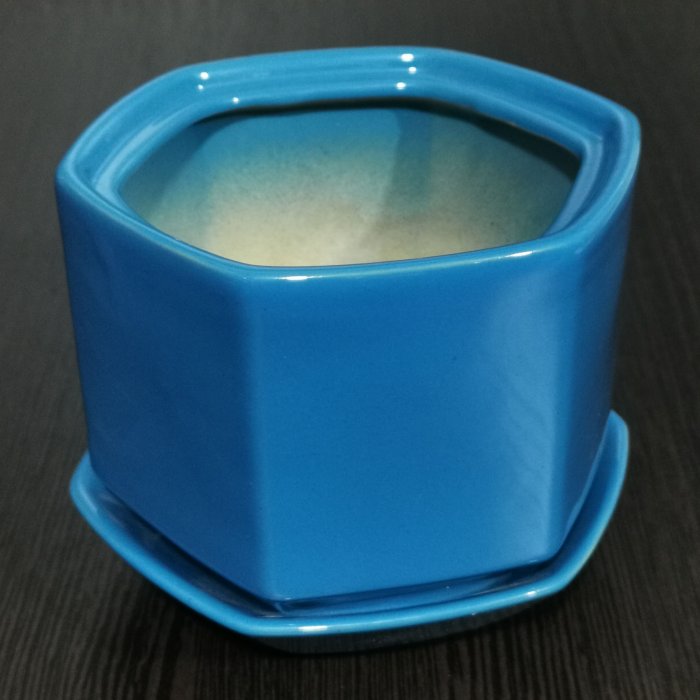 Керамический горшок с поддоном "Меркурий №3", 1 сорт, синий. Котовская керамика.