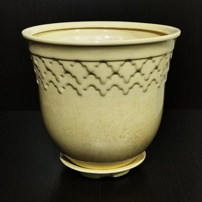 Керамический горшок с поддоном "Юта №1", 1 сорт, бежевый. Котовская керамика.