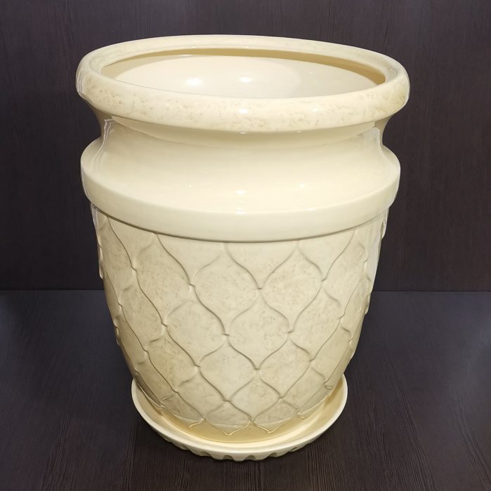 Керамический горшок с поддоном "Кумир большой", 1 сорт, бежевый. Котовская керамика.