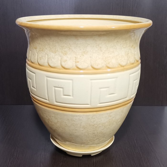 Керамический горшок с поддоном "Аттика средний", 1 сорт, бежевый. Котовская керамика.