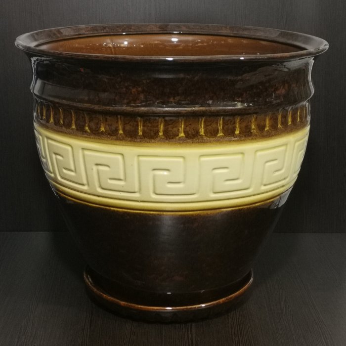 Керамический горшок с поддоном "Меандр большой", 1 сорт, бежево-коричневый. Котовская керамика.