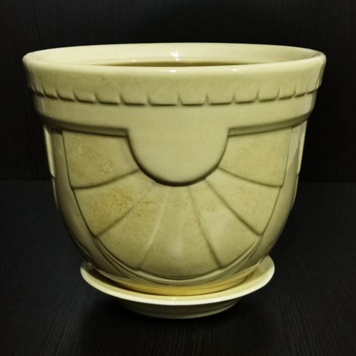 Керамический горшок с поддоном "Бастон №2", 1 сорт, бежевый. Котовская керамика.