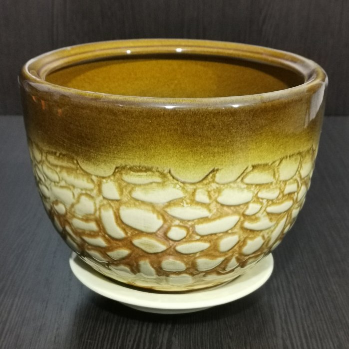 Керамический горшок с поддоном "Палитра №3", 1 сорт, бежево-коричневый. Котовская керамика.