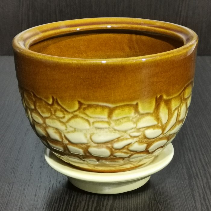 Керамический горшок с поддоном "Палитра №4", 1 сорт, бежево-коричневый. Котовская керамика.