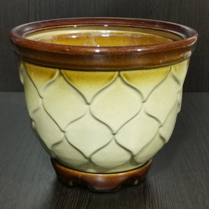 Керамический горшок с поддоном "Кумир №2", 1 сорт, бежево-коричневый. Котовская керамика.