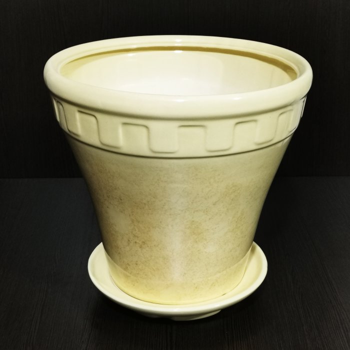 Керамический горшок с поддоном "Альфа №1", 1 сорт, бежевый. Котовская керамика.