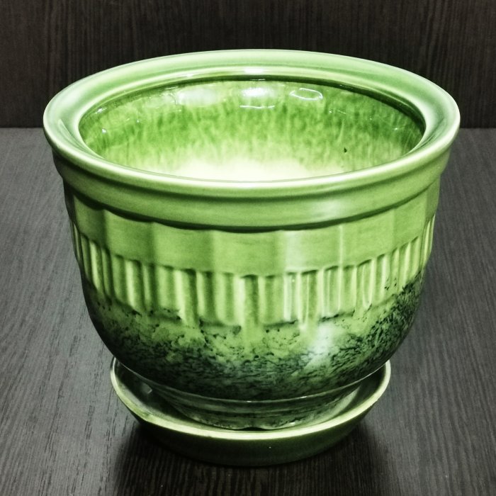 Керамический горшок с поддоном "Мечта №4", 1 сорт, зеленый. Котовская керамика.