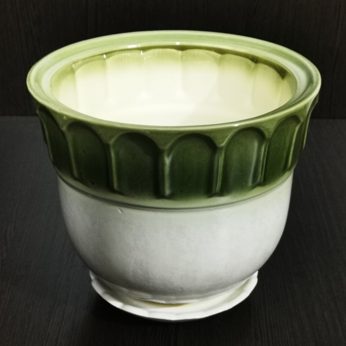 Керамический горшок с поддоном "Лето №2", 1 сорт, бело-зеленый. Котовская керамика.