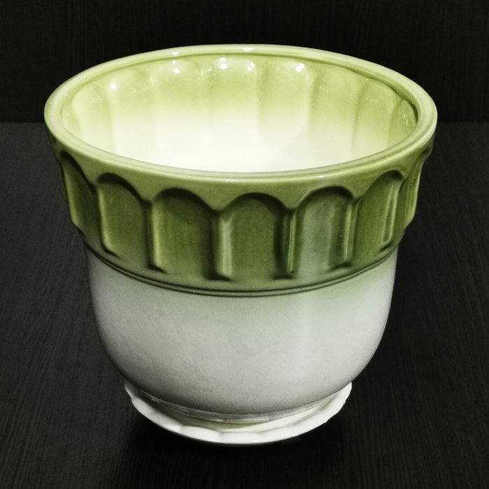 Керамический горшок с поддоном "Лето №3", 1 сорт, бело-зеленый. Котовская керамика.