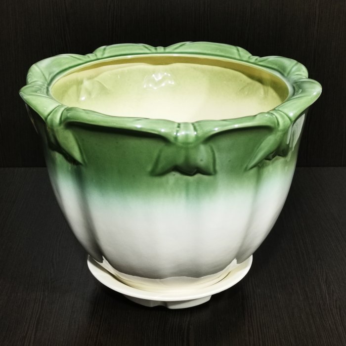 Керамический горшок с поддоном "Аметист №1", 1 сорт, бело-зеленый. Котовская керамика.