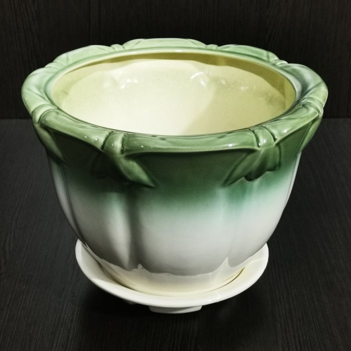 Керамический горшок с поддоном "Аметист №2", 1 сорт, бело-зеленый. Котовская керамика.