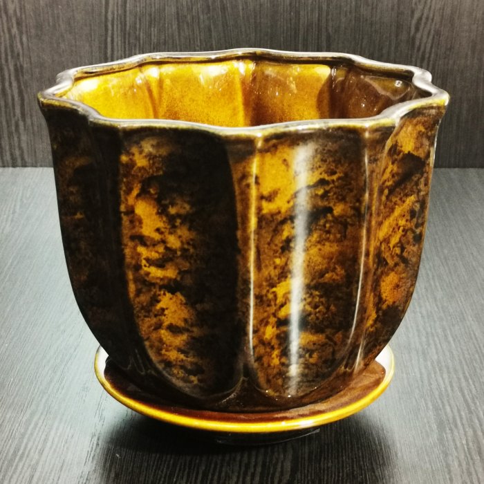 Керамический горшок с поддоном "Узор №3", 1 сорт, коричневый. Котовская керамика.