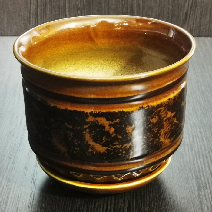 Керамический горшок с поддоном "Уют №4", 1 сорт, коричневый. Котовская керамика.