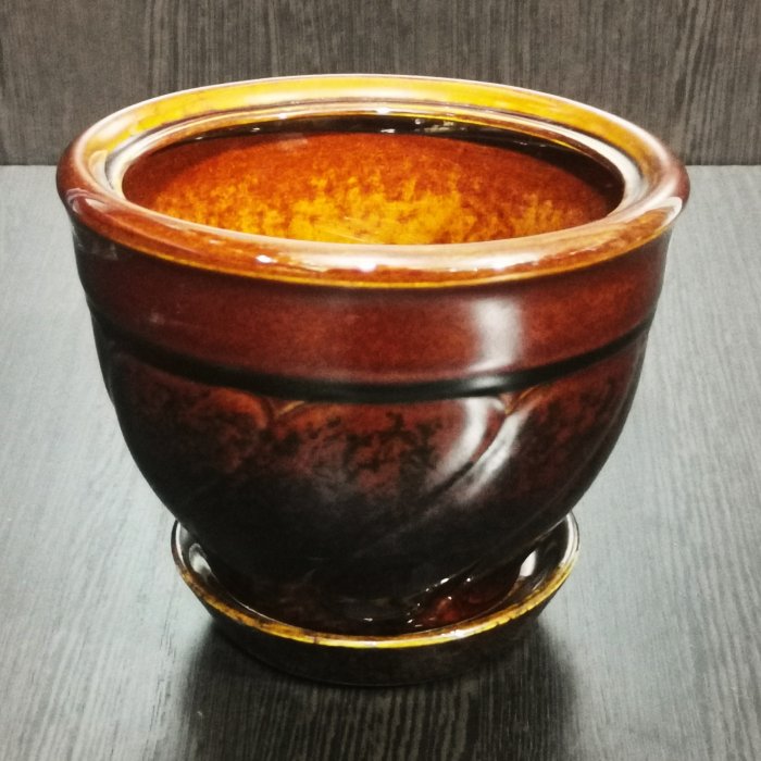 Керамический горшок с поддоном "Земфира №4", 1 сорт, коричневый. Котовская керамика.
