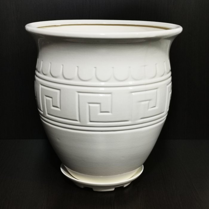 Керамический горшок с поддоном "Аттика средний", 1 сорт, белый. Котовская керамика.