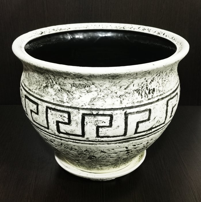 Керамический горшок с поддоном "Меандр малый", 1 сорт, интерьер. Котовская керамика.