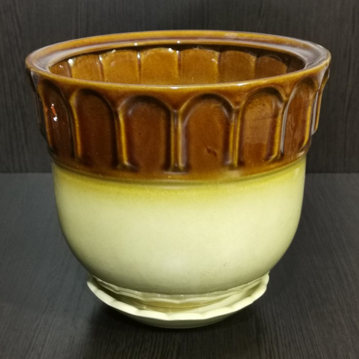 Керамический горшок с поддоном "Лето №2", 1 сорт, бежево-коричневый. Котовская керамика.