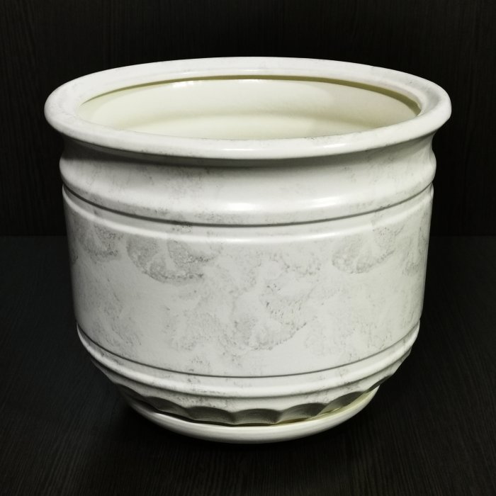 Керамический горшок с поддоном "Уют №2", 1 сорт, белый. Котовская керамика.