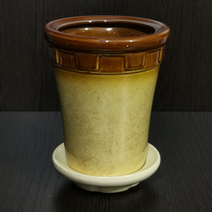 Керамический горшок с поддоном "Альфа №4", 1 соорт, бежево-коричневый. Котовская керамика.