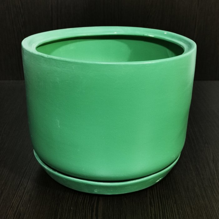 Керамический горшок с поддоном "Орфей №2", 1 сорт, зеленый. Котовская керамика.