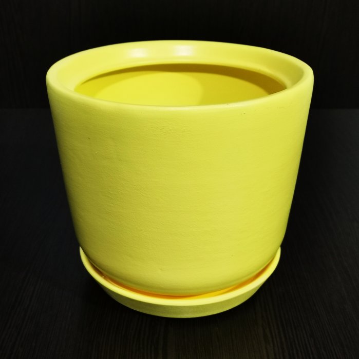 Керамический горшок с поддоном "Лира №3", 1 сорт, желтый люкс. Котовская керамика.