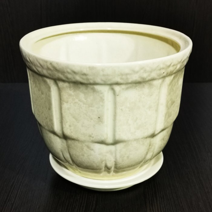 Керамический горшок с поддоном "Атлант №3", 1 сорт, белый. Котовская керамика.